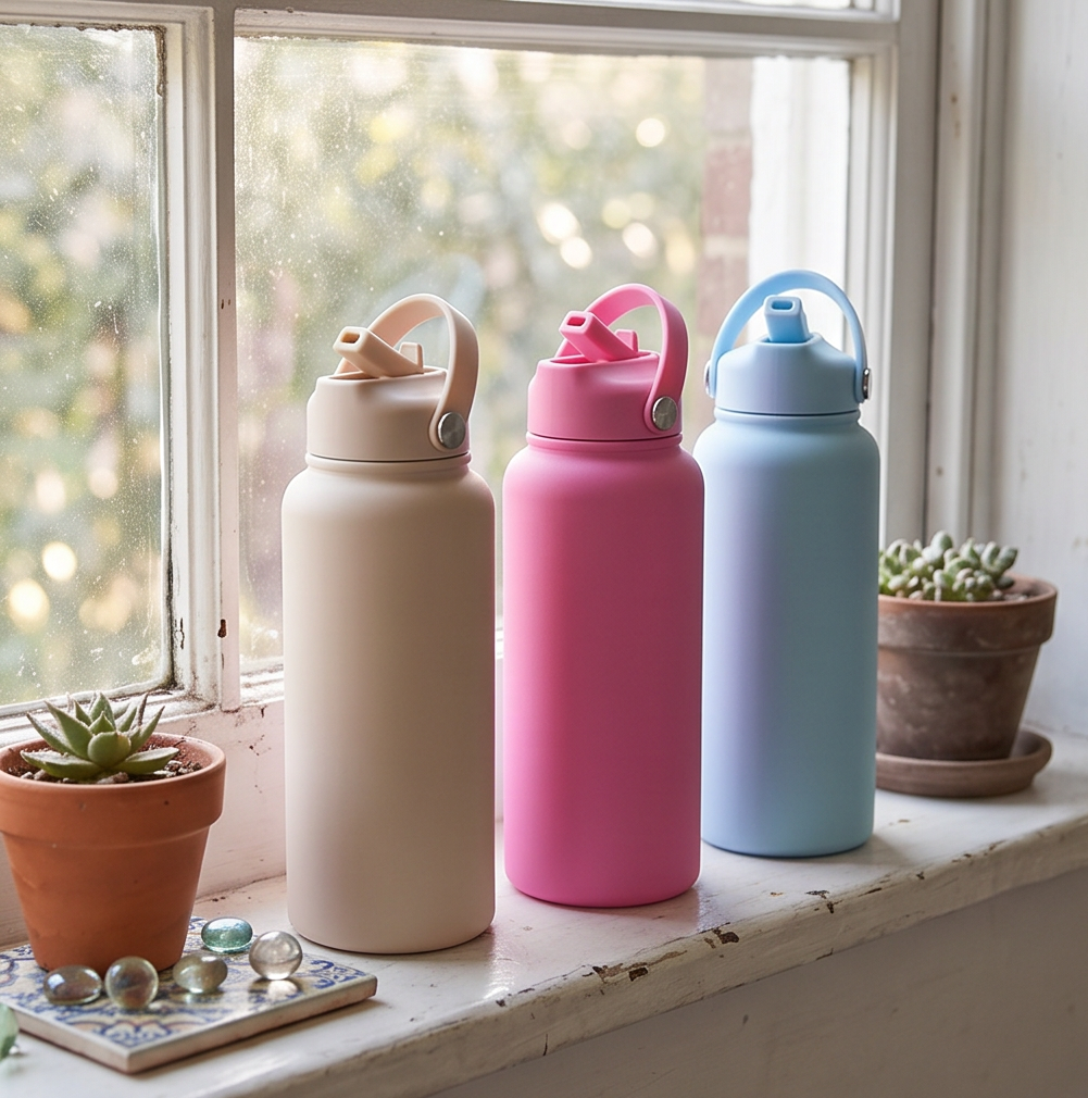 HAY Mono Thermal Bottle 0.6L | 12h Hot 24h Cold | Pink Blue Beige | Stainless Steel