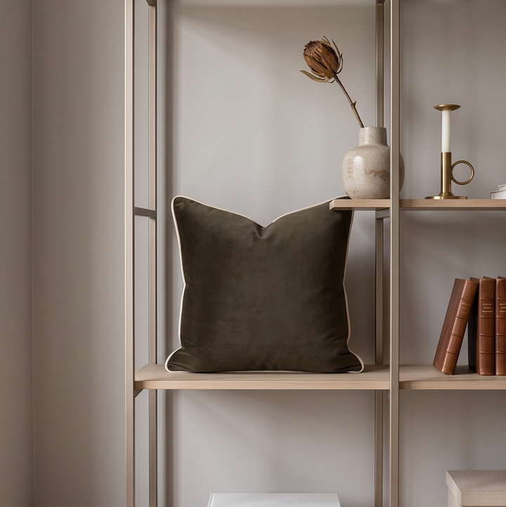 Outline Cushion Coffee — the neutral that makes the sofa look considered