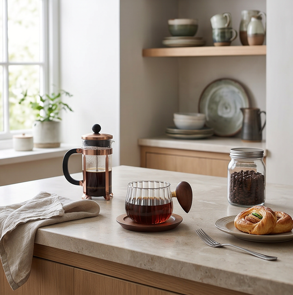 Borosilicate Cups Set of 2 — natural wooden handle, 300ml | HAY