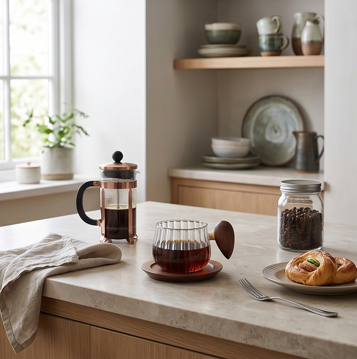 Borosilicate Cups Set of 2 — natural wooden handle, 300ml | HAY