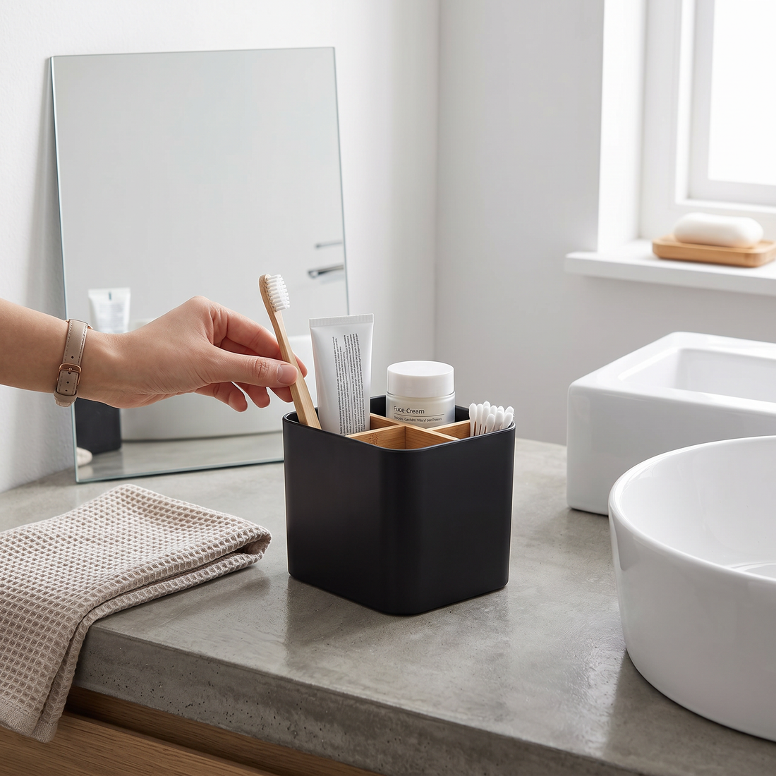 HAY Bathroom Organiser | Toothbrush & Accessory Holder | Black or White
