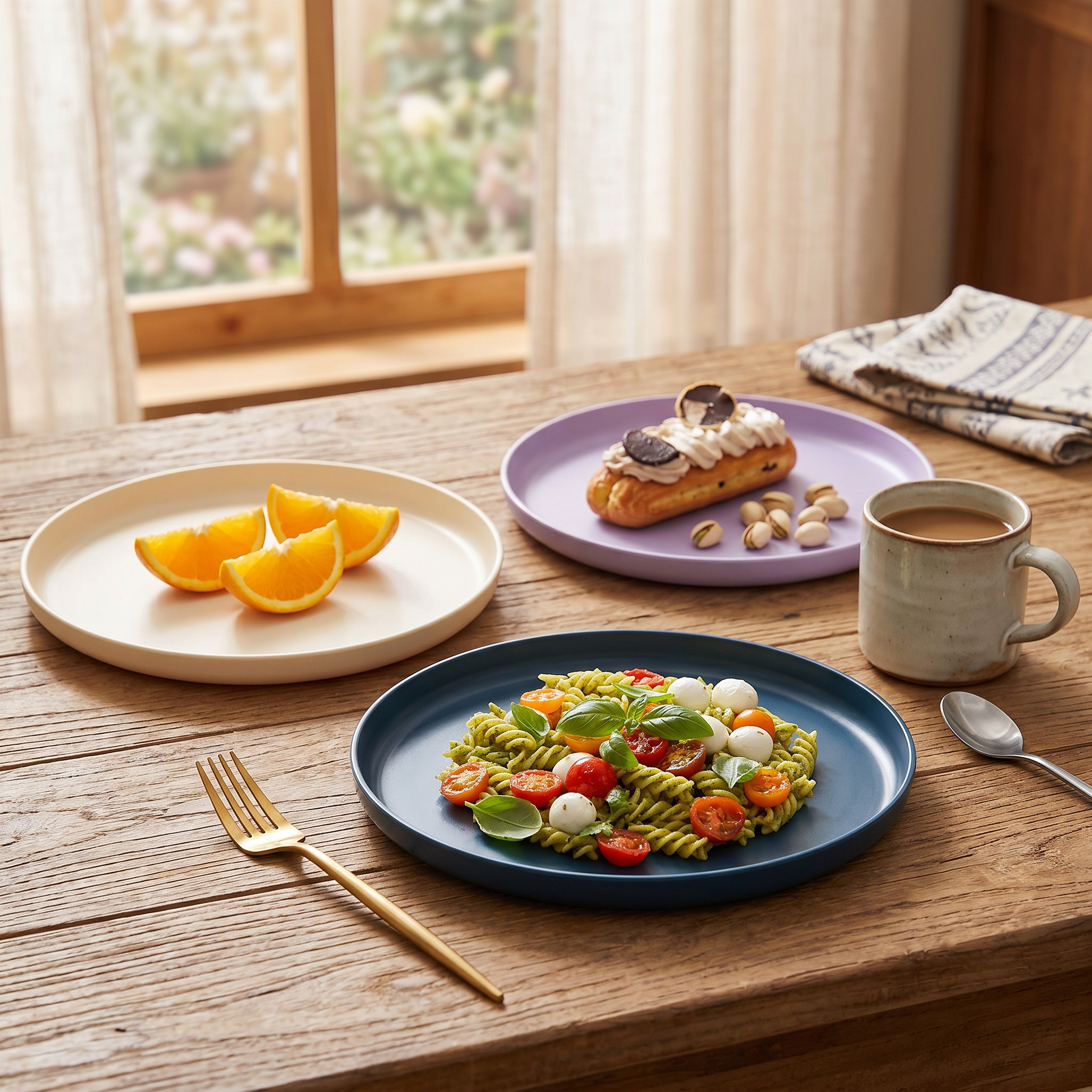 HAY Nordic Lunch Plate 24cm | Enamel Steel | Cream Yellow Lilac Blue | Set of 4