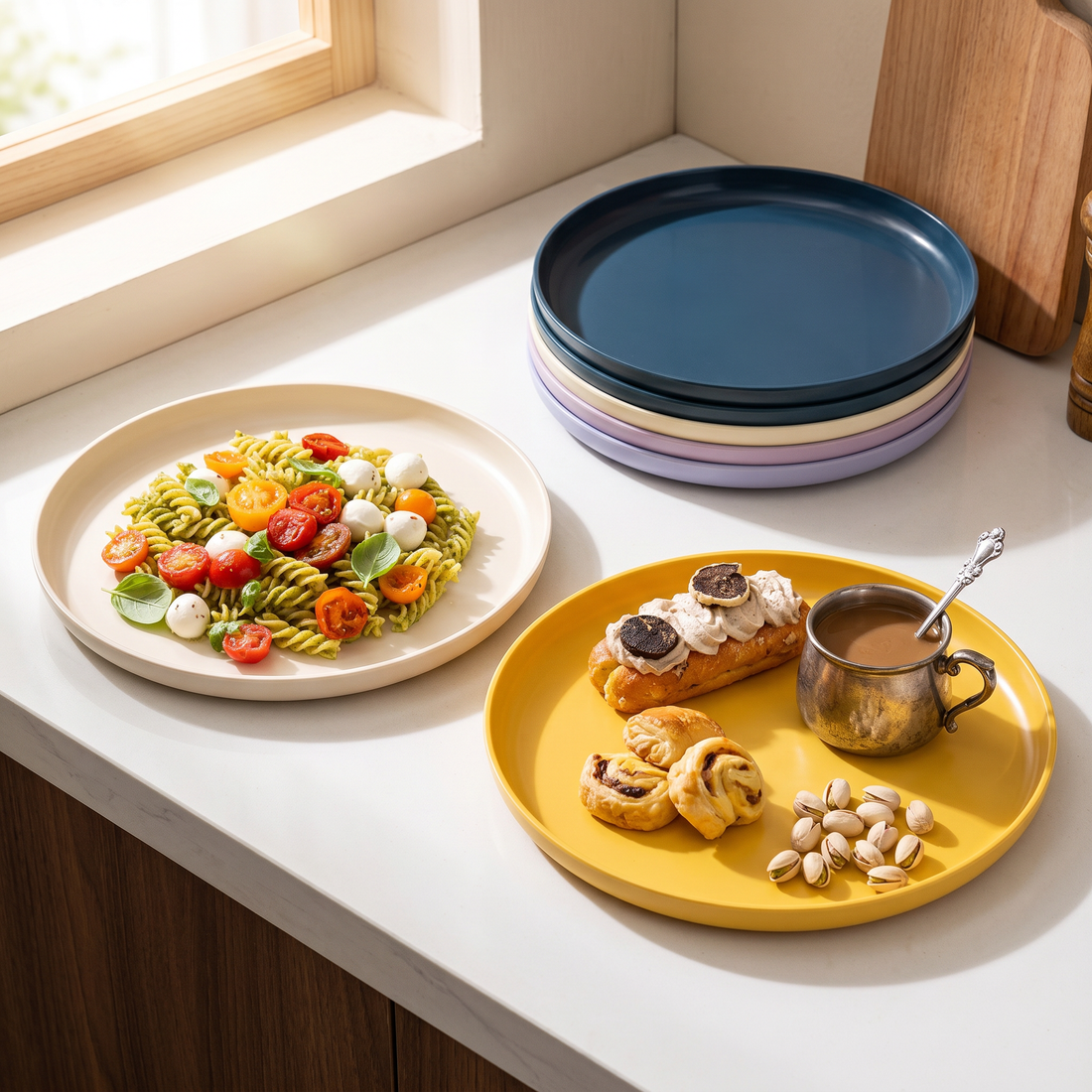 HAY Nordic Lunch Plate 24cm | Enamel Steel | Cream Yellow Lilac Blue | Set of 4