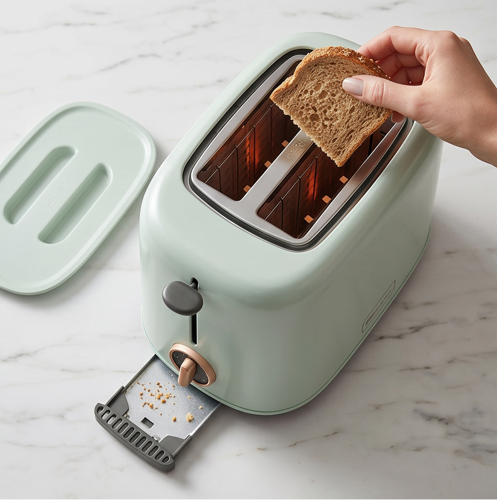 Sowden Toaster Green — 6 browning levels, defrost, removable crumb tray