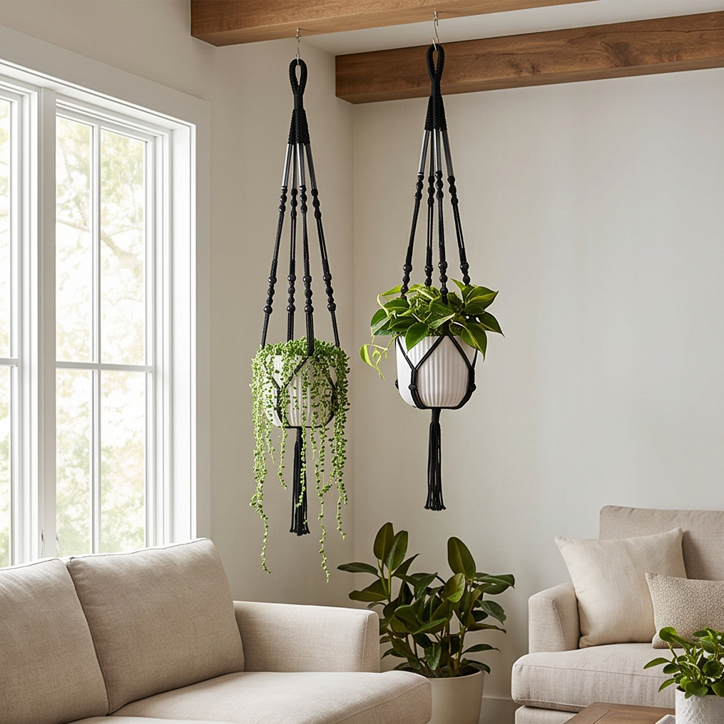 HAY Phanta Ceiling Plant Hanger | Adjustable Height 40-120cm | Black Powder-Coat