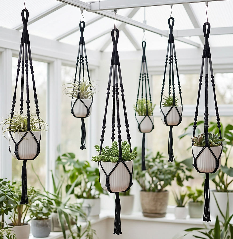 HAY Phanta Ceiling Plant Hanger | Adjustable Height 40-120cm | Black Powder-Coat