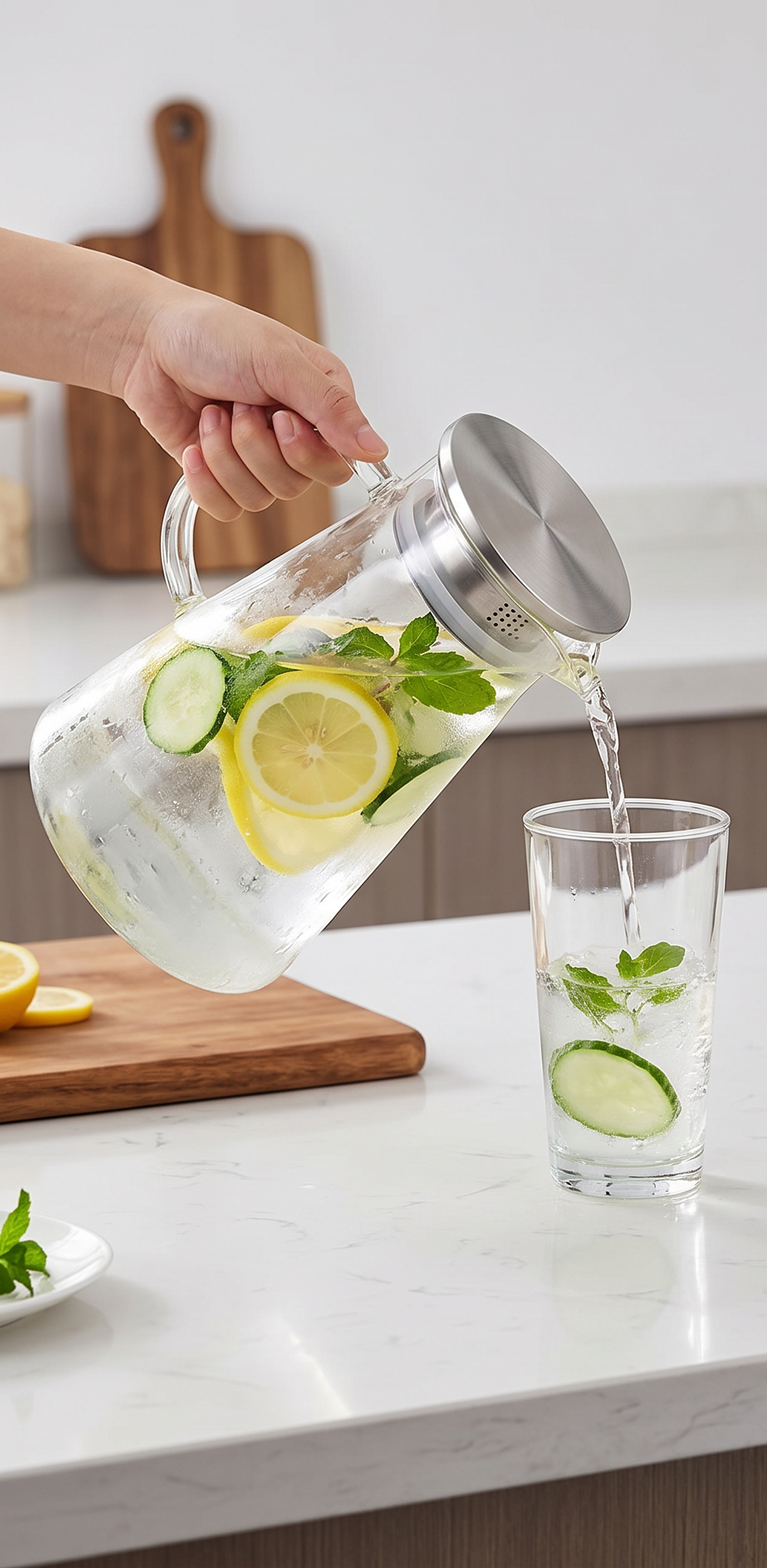 Jug — borosilicate glass, pour cleanly, table-worthy design