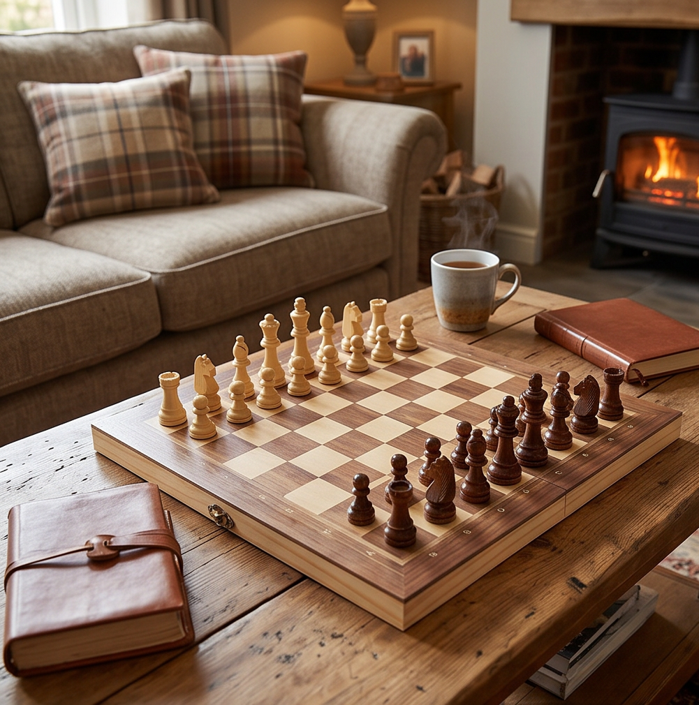 HAY Chess Set 3-in-1 | Chess Draughts Tic-Tac-Toe | Solid Wood Board | Gift